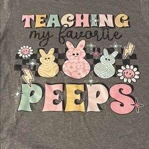 Bella Canvas gray Teacher teaching my favorite peeps graphic tshirt size small
